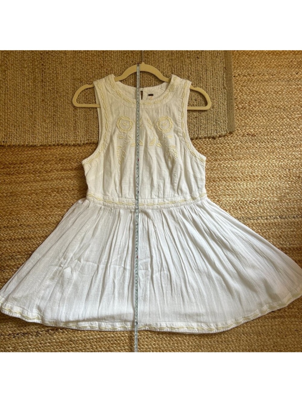 Free People Cream Embroidered Boho Mini Dress